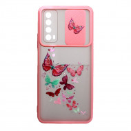 Huawei P Smart 2021 / Y7a Pink Flower Silicone Gel Bumper Case And Camera Protector