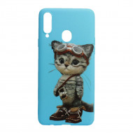 Silicone Cover Shining Gel Case Samsung Galaxy A20s Blue Cat