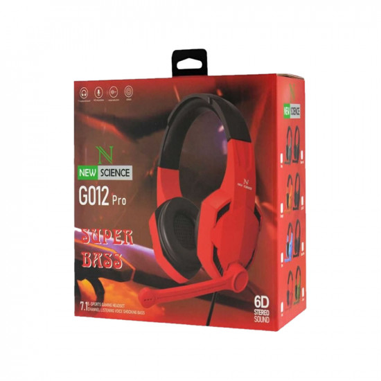 New Science Headphones G012 Pro Red 7.1 Surround Sound, Hd Microphone