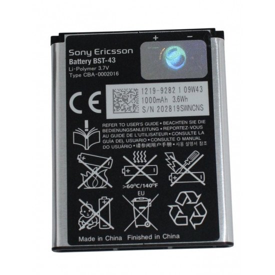 Bateria Sony Bst-43 Bulk Li-Polymer, 3.7v, 1000mah Compativel Com Sony-Ericsson Yari, Elm,