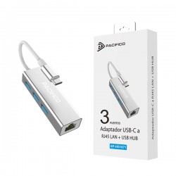 Adaptador De Usb-C Para Ethernet Rj45 Com Hub De 3 Portas Pacifico Np-Hd1071 Cinza