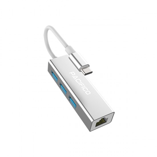 Adaptador De Usb-C Para Ethernet Rj45 Com Hub De 3 Portas Pacifico Np-Hd1071 Cinza