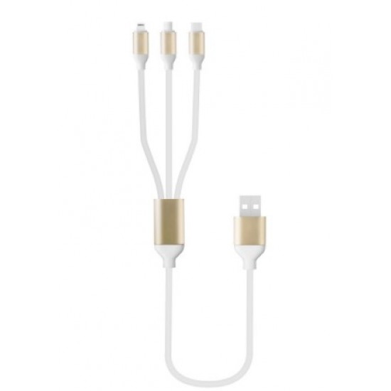 Cabo Usb Com Saída Multiplas One Plus B5099 Branco 2.4a 1.2m 3 In 1 Micrio Usb, Ipx, Type C