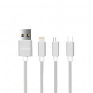Cabo Usb Com Saída Multiplas New Science Twx-03 Branco 3.0a 1.2m 3 Em 1 Usb-C/Micro/Lightning