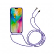 Capa Silicone Apple Iphone 16 Pro Max Lilás Com Corda