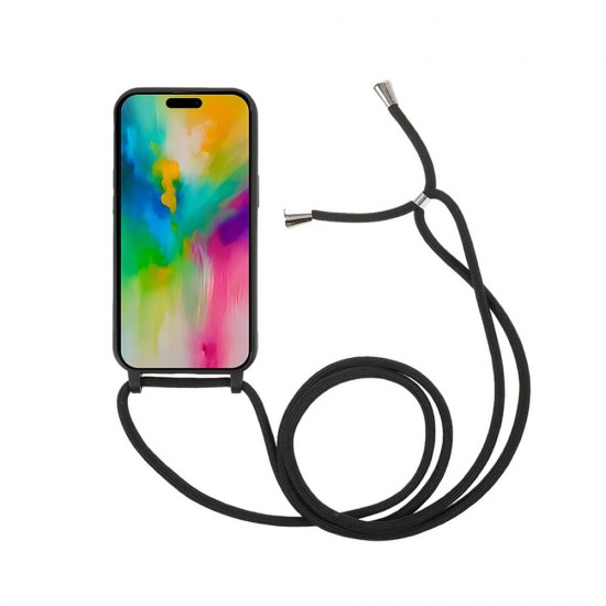 Capa Silicone Apple Iphone 16 Plus Preto Com Corda Capa Silicone Apple Iphone 16 Plus Preto Com Corda