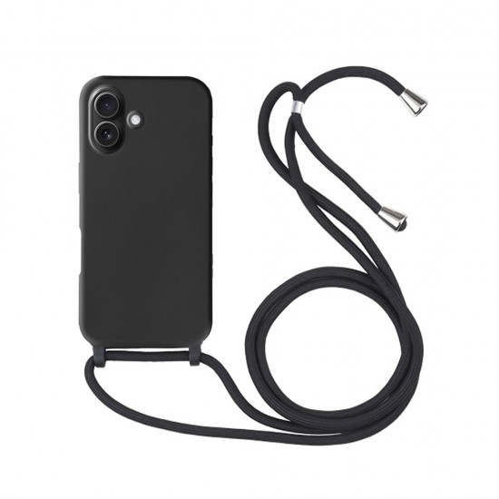 Capa Silicone Apple Iphone 16 Plus Preto Com Corda Capa Silicone Apple Iphone 16 Plus Preto Com Corda