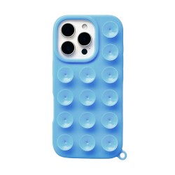 Capa Silicone Apple Iphone 15 Pro Max Azul Com Ventosas