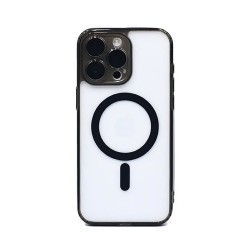 Capa Silicone Dura Apple Iphone 15 Pro Preto Com Protetor De Câmera Magsafe