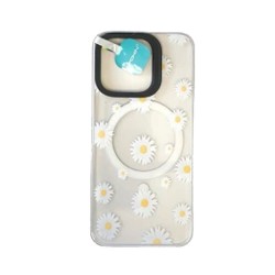 Capa De Vidro Apple Iphone 16 Transparente Margaridas Com Magsafe