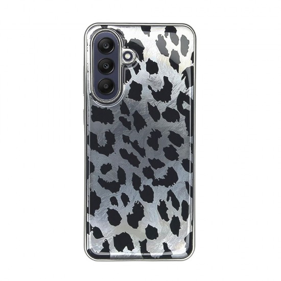 Funda De Silicona TPU Samsung Galaxy A56 Gris Leopardo Metalizada