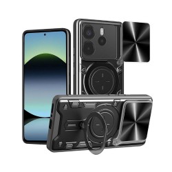 Xiaomi Redmi Note 14 5G Black TPU Silicone Case With Finger Ring, Camera Protector And Sliding Window