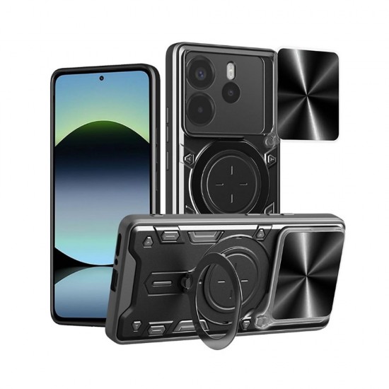 Funda De Silicona TPU Con Anillo De Dedo Xiaomi Redmi Note 14 5G Negro Con Protector De Cámara Y Ventana Deslizante Funda De Silicona TPU Con Anillo De Dedo Xiaomi Redmi Note 14 5G Negro Con Protector De Cámara Y Ventana Deslizante