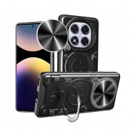 Capa Silicone Tpu Com Anel De Dedo Xiaomi Redmi Note 14 Pro/Redmi Note 14 Pro Plus Preto Com Protetor De Câmera E Janela Deslizante