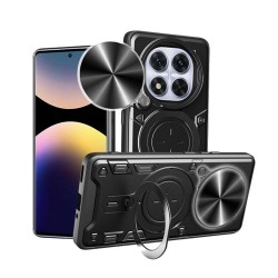 Xiaomi Redmi Note 14 Pro/Redmi Note 14 Pro Plus Black TPU Silicone Case With Finger Ring, Camera Protector And Sliding Window