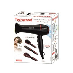 Secador De Cabelo Techwood Tco-6075 Preto 2200w Com 3 Escovas