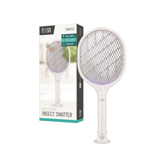 Raquete Mata Moscas Elétrica Teesa Tsa0212 Branco Recarregável Raquete Mata Moscas Elétrica Teesa Tsa0212 Branco Recarregável