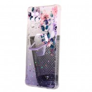 Capa Silicone Com Desenho Bling Glitter Samsung Galaxy A42 5g / A426 Roxo Com Support E Flowers