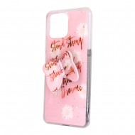 Silicone Case With Bling Glitter Xiaomi Mi 11 Lite Pink Butterfly Design / Strong Stand