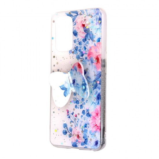 Capa Silicone Com Desenho Bling Glitter Oppo A93 5g / A74 5g Azul Borboleta, Flowers