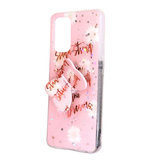 Capa Silicone Com Desenho Bling Glitter Oppo A93 5g / A74 5g Rosa Borboleta / Stand Strong