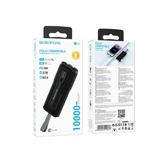 Borofone BJ54 Black Power Bank 10000mAh 20W 2 Input USB/USB-C With Flashlight Borofone BJ54 Black Power Bank 10000mAh 20W 2 Input USB/USB-C With Flashlight