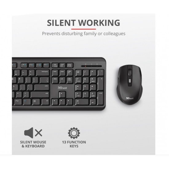 Trust Silent Wireless Keyboard Ody And With Mouse Black