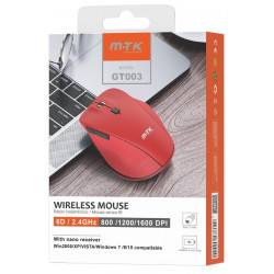 Wireless Mouse Mtk Gt003 2.4ghz 800/1200/1600 Dpi Red