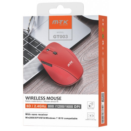 Wireless Mouse Mtk Gt003 2.4ghz 800/1200/1600 Dpi Red