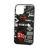 Silicone Cover Case Apple Iphone 12 / 12 Pro 6.1 Black Road sign