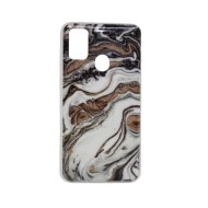Samsung Galaxy M21 / M30s Hard Cover With Gliter Marble Stone Design Brown