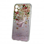 Capa Silicone Com Desenho Bling Glitter Apple Iphone 11 Rosa Com Support