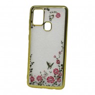 Capa Com Flor Desenho Samsung Galaxy A21s Dourado