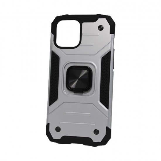 Capa Silicone Dura E Metal Kickstand Apple Iphone 12 / 12 Pro Cinza Anel De Dedo