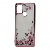 Capa Com Flor Desenho Samsung Galaxy A21s Rose Dourado