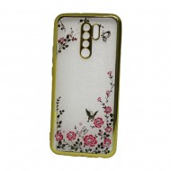 Capa Com Flor Desenho Xiaomi Redmi 9 Dourado