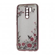 Capa Com Flor Desenho Xiaomi Redmi 9 Rose Dourado
