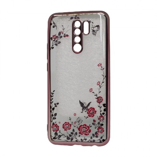 Capa Com Flor Desenho Xiaomi Redmi 9 Rose Dourado