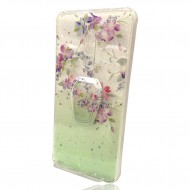 Capa Silicone Com Desenho Bling Glitter Xiaomi Redmi 9 Verde Turquesa Flowers Com Kickstand