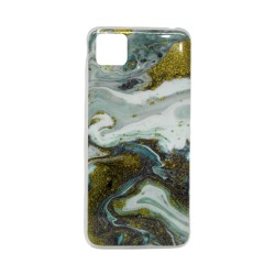 Capa Silicone Dura Com Padrão Mármore Huawei Y5p Azul Marinho Com Brilhante
