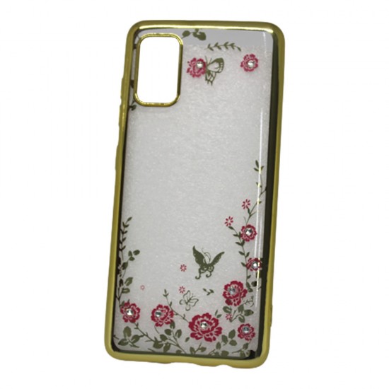 Capa Com Flor Desenho Samsung Galaxy A41 Dourado